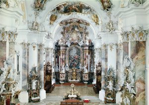 Interior de la iglesia abacial benedictina, 1711-31 de J. M. and Feuchtmayer, J. A. Fischer